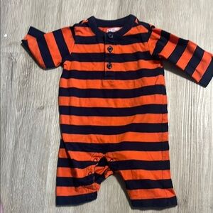 4/$30 Place Orange and Black Striped Kids One Piece 0-3M